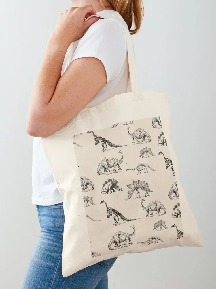 Vintage Museum Dinosaur Skeleton Illustrations, Black & Cream Dinos Tote Bag custom bags Lady bags Gift bags custom tote bag Bag