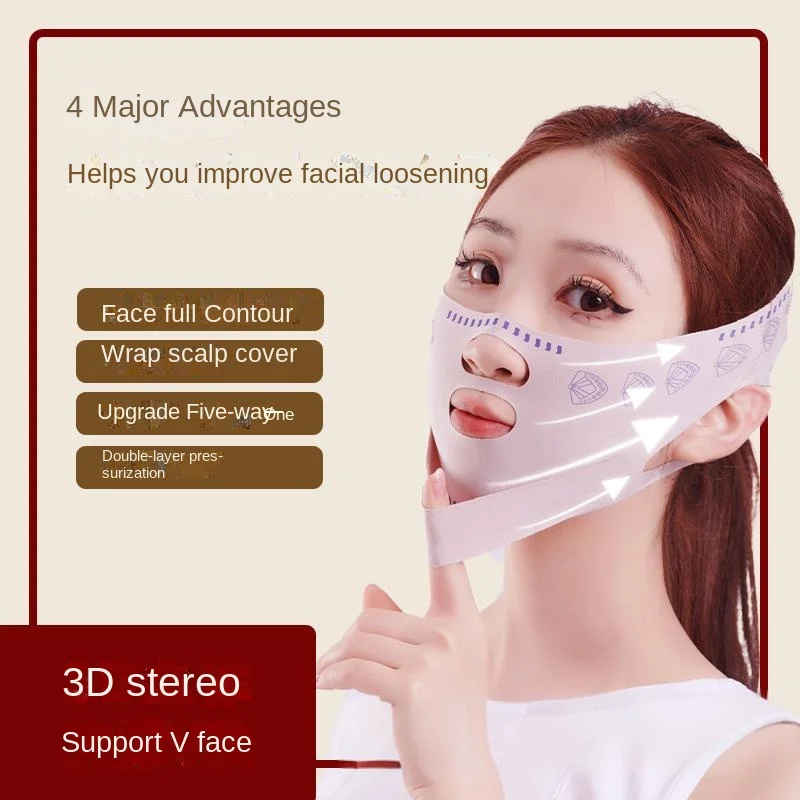 Dubbellaagse V-Face-liftband voor dag en nacht Gezichtsafslanken Verstevigende contouren Compressie Verstelbare comfortondersteuning