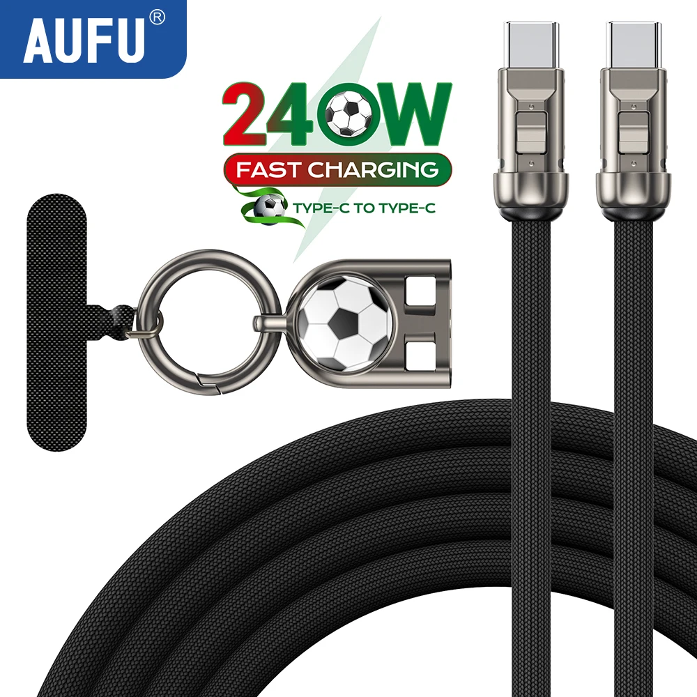 AUFU 2-in-1 240W USB-C auf USB-C Kabel 5A Schnelllade-Datenkabel für iPhone 17 16 15 Samsung Huawei Lanyard-Kabel Anti-Verlust-Seil
