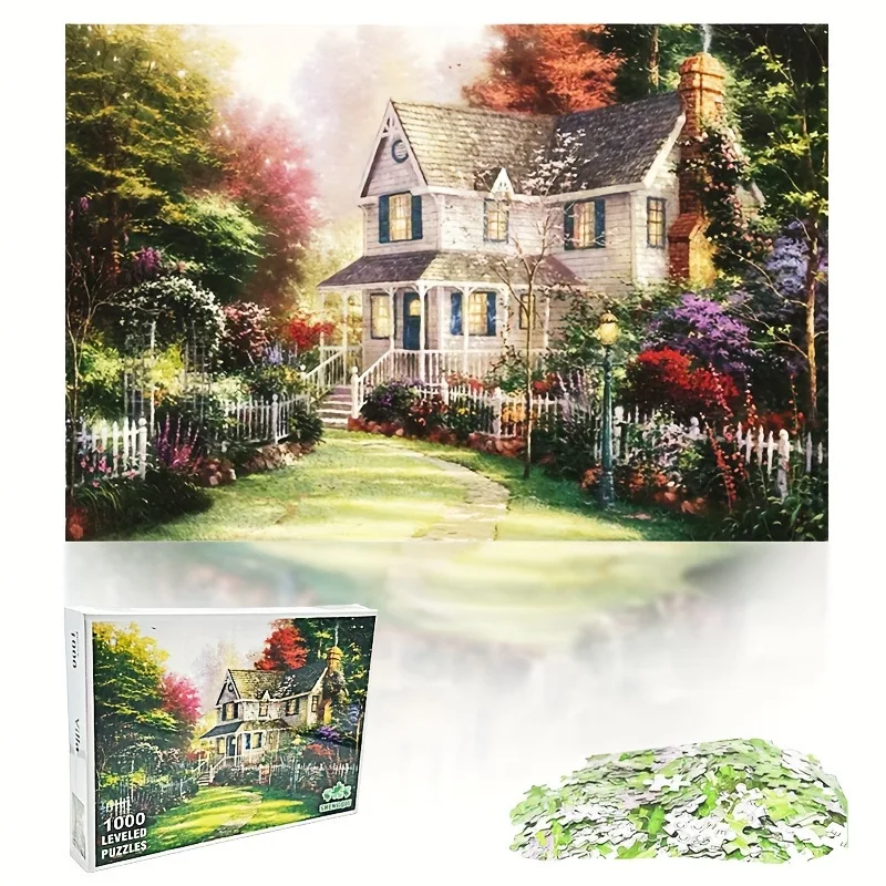 70cm*50cm 1000pcs Rustic Villa Jigsaw Puzzle Adult Stress Relief Beautiful Landscape Painting Puzzle Home Wall Decor