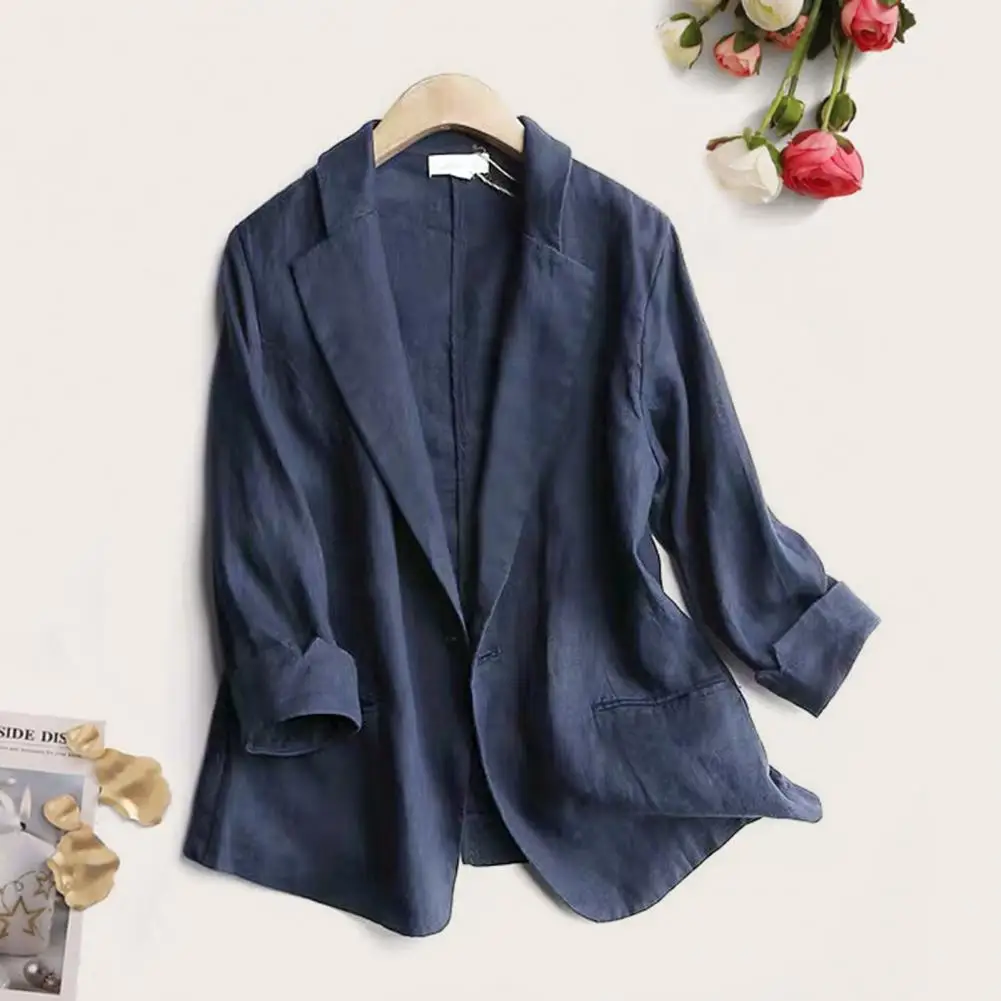 Women Suit Coat Solid Color Turn-down Collar Long Sleeves Pockets Formal Lady Blazer Female Clothes