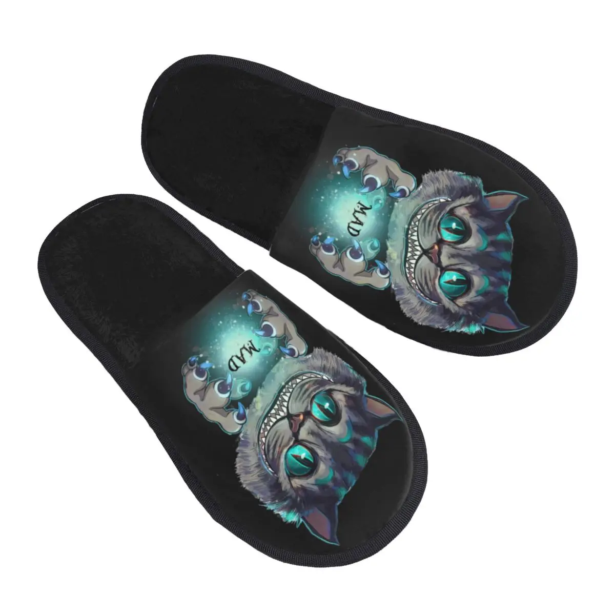 

Custom Cheshire Cat House Slippers Women Cozy Memory Foam Mad Cat Slip On Hotel Slipper Shoes
