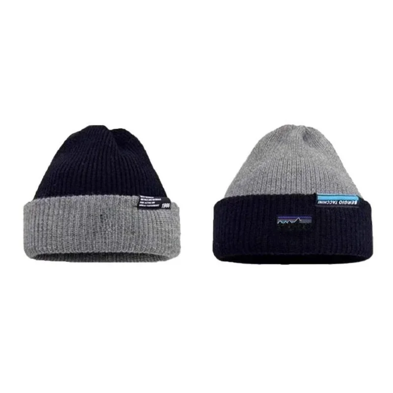 Cappello caldo invernale in filato lavorato a maglia con etichetta a nastro impiombato per uomo e donna, cappello di marca versatile casual e alla moda