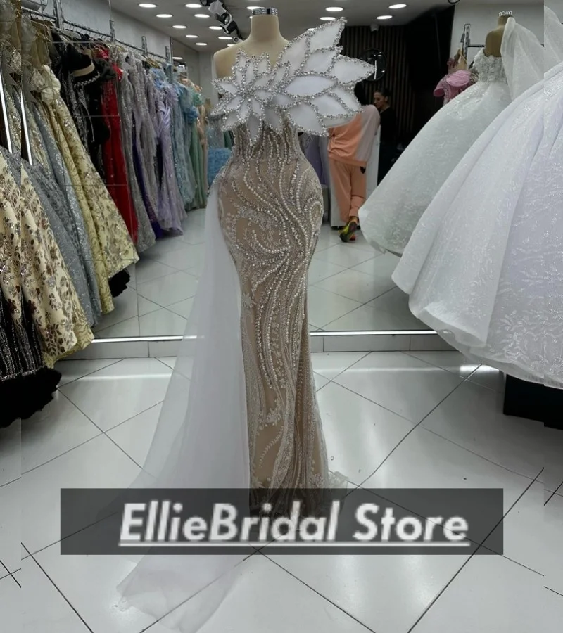 스파클 Strapless 이브닝 드레스 고급스러운 크리스탈 Peals 긴 인어 디너 드레스 2025 Vestidos De Gala 여성 맞춤형