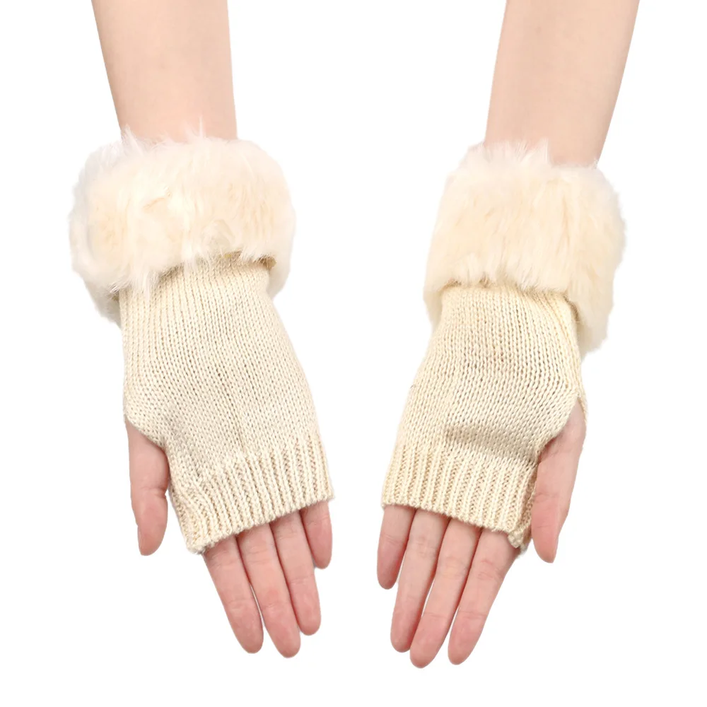 Fingerless Gloves for Winter Women's Plush Warm Soft Comfort Knit Mittens Windbreak Cold-proof Gloves 1Pair New Year Gifts