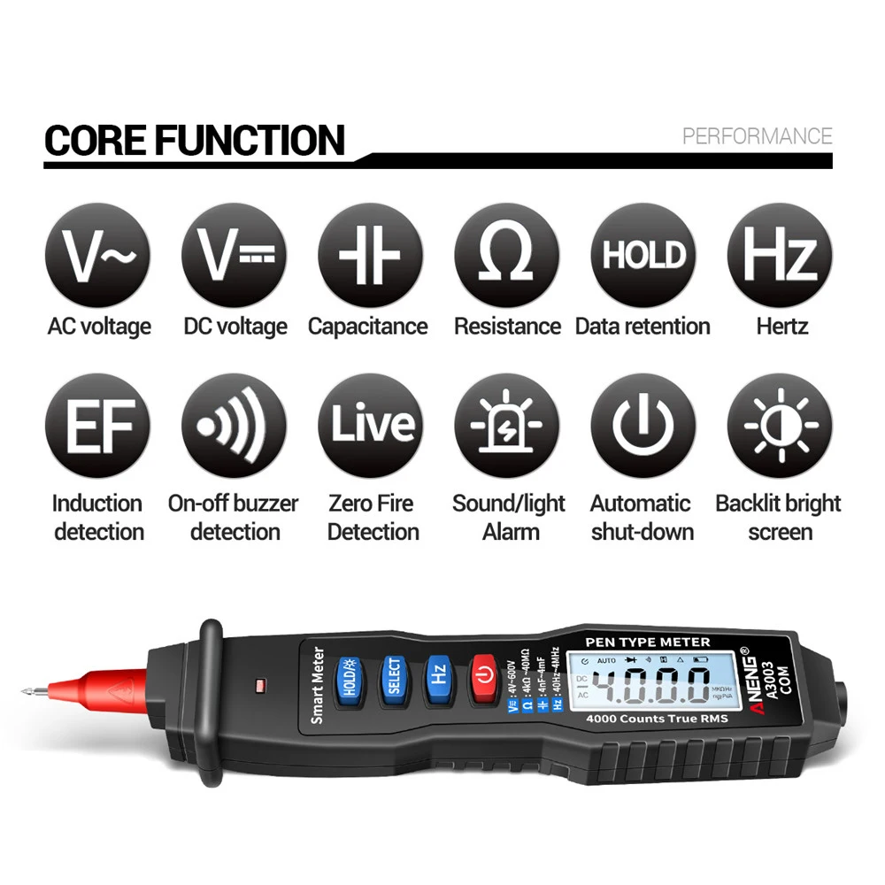 Professional 4000 Counts True RMS Meter Smart DC/AC Voltage Tester A3003 Digital Pen Multimeter