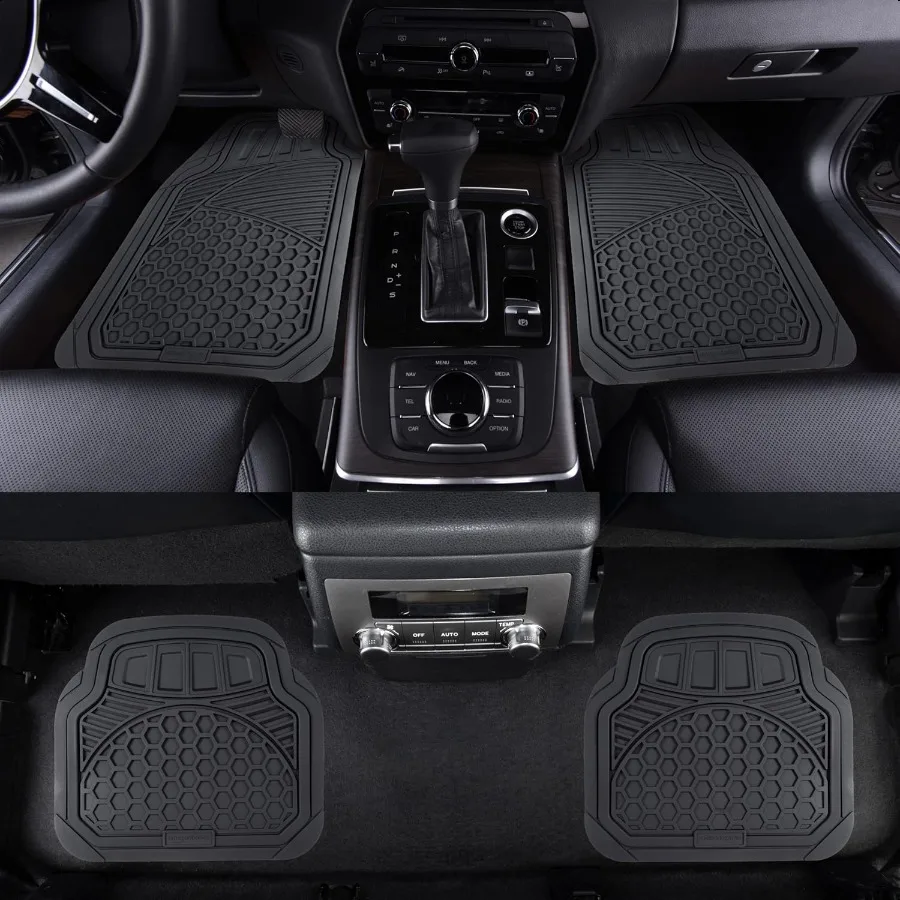 Heavy Duty Car Floor Mat PVC Faux Rubber with Carpet Backing Universal Deluxe AllWeather Trim to Fit for 95% Automotive SUV Sed