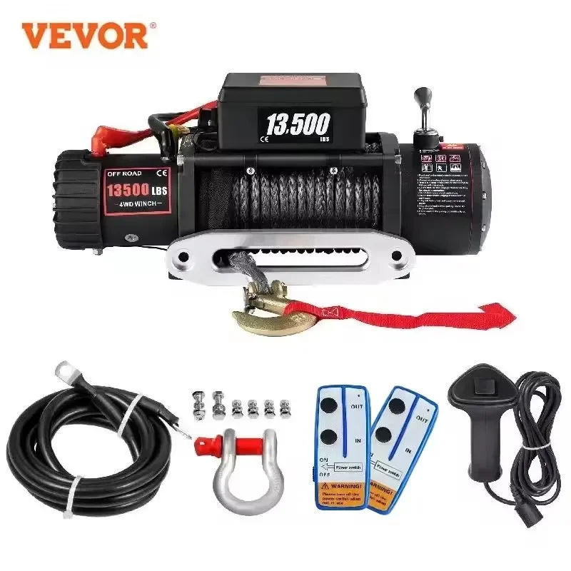 VEVOR-Treuil Électrique de 13500 livres, 12V, 27m/92FT, Corde de Remorquage Synthétique, Treuil de Levage pour Voiture 4tage, Remorque RL, Camion,