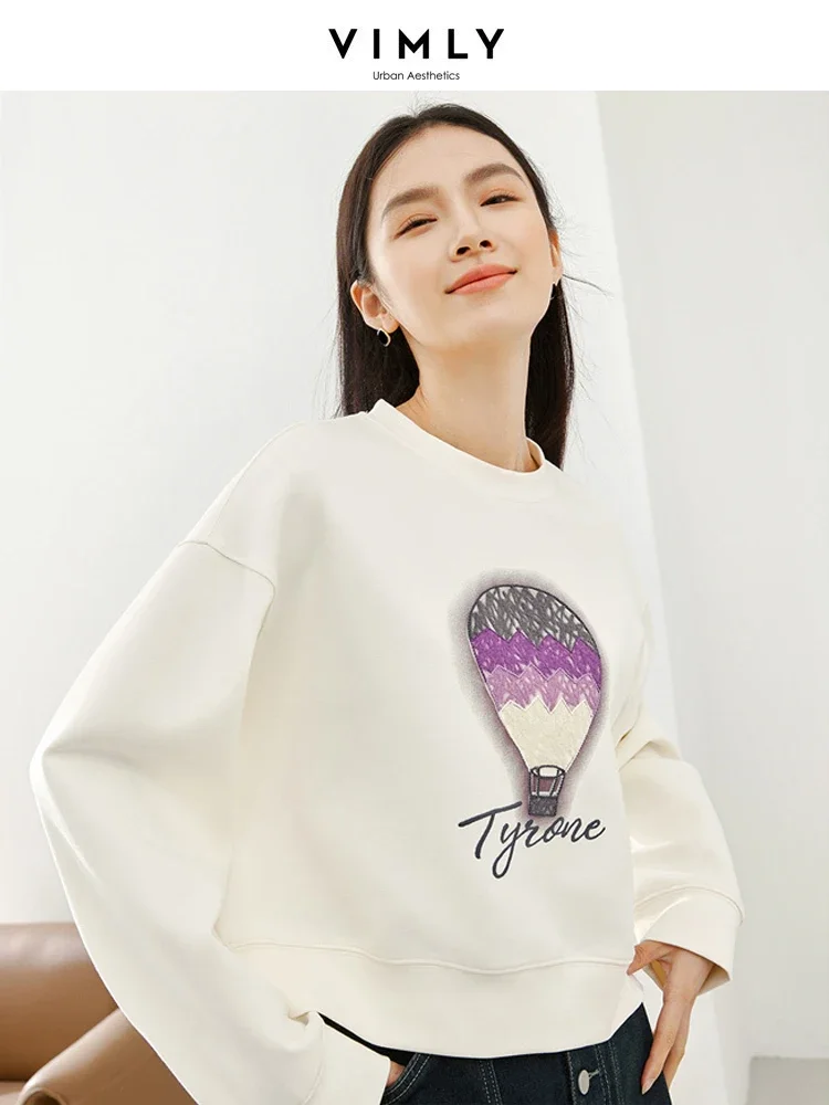 Vimly Print Cropped Sweatshirt Autumn Casual Loose O-neck Pullover Women\'s Long Drop Sleeve Top 2023 Fall Woman Clothes 16166