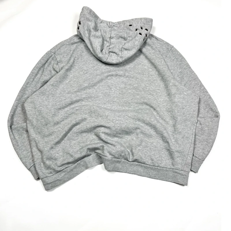 Streetwear Retro Light Grey Zipper Hoodie Men's and Women's Gothic Chicken Eye Pattern Printed Sportswear Harajuku Casual Hoodie