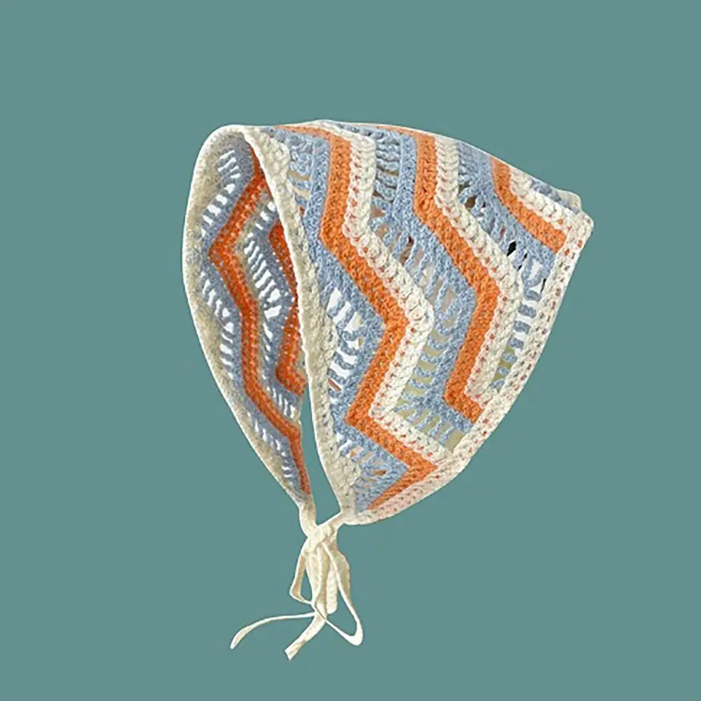 

French Pastoral Style Triangle Headband Knitted Handmade Crochet Headscarf Hat Little Flower Headband Towel Spring Summer