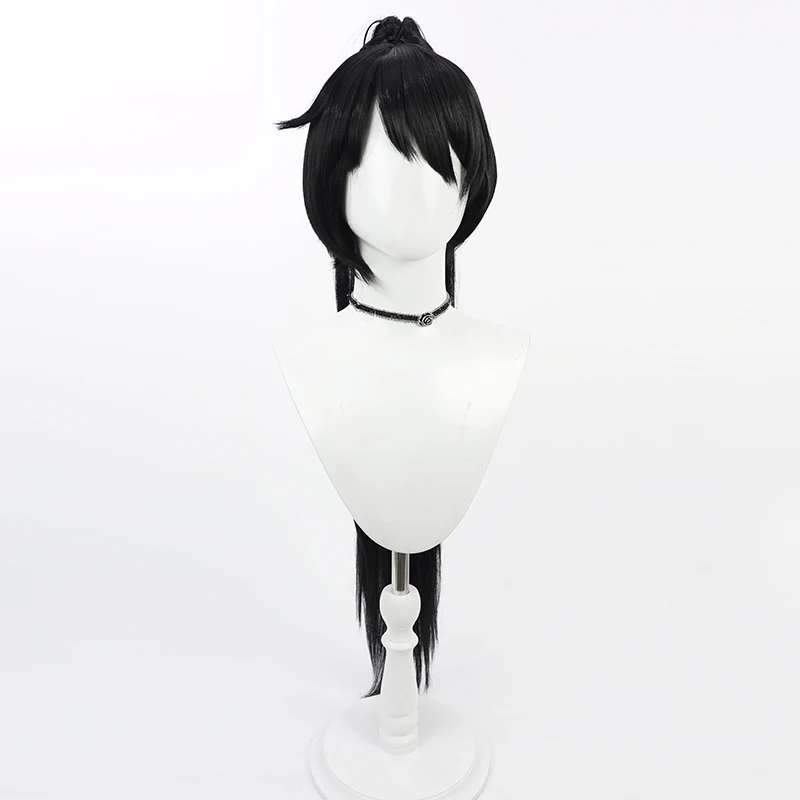 Parrucche Cosplay Carmen Biblioteca di Ruina Carmen 90 cm Parrucca da donna lunga diritta nera con coda di cavallo resistente al calore