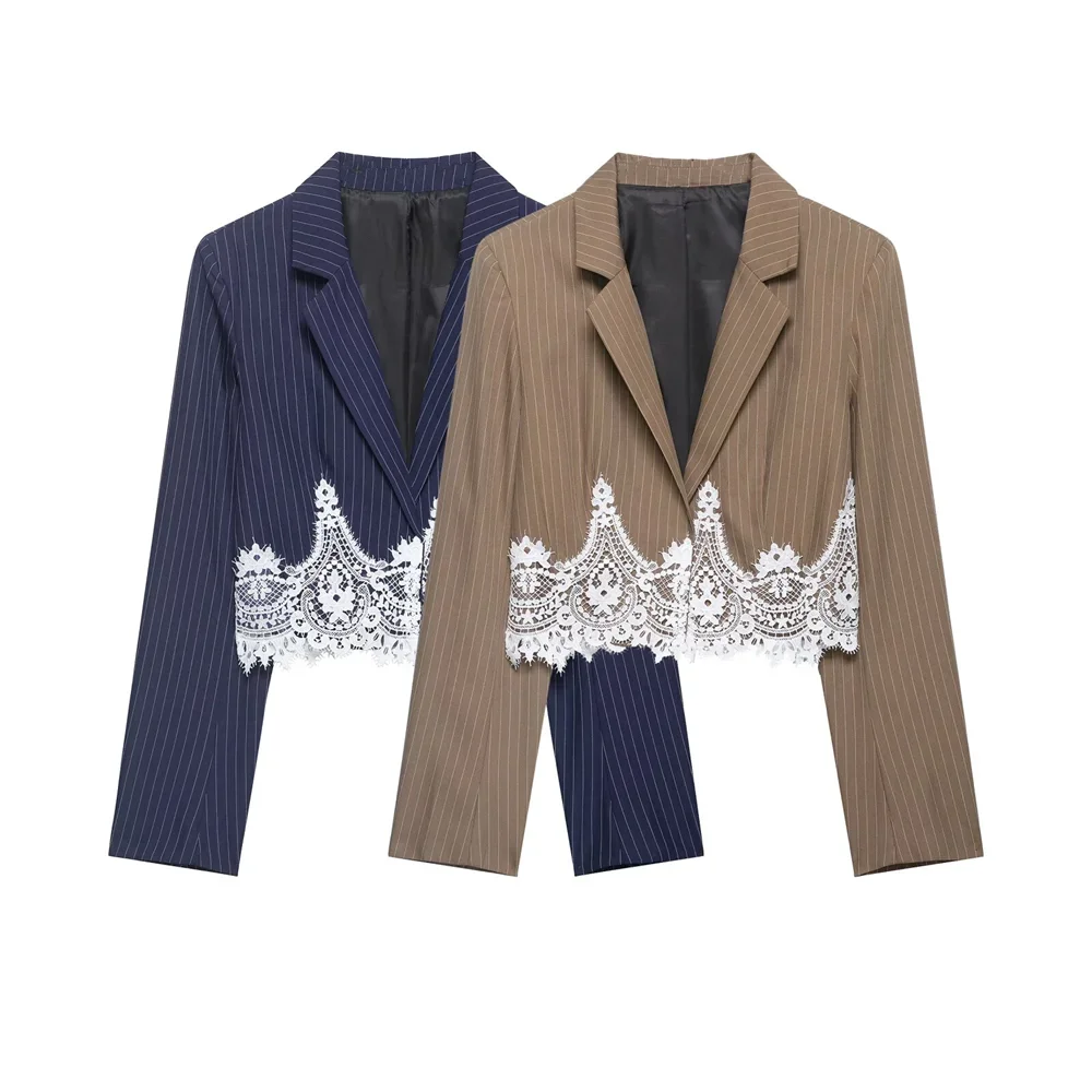 

2026 new women's fashion casual versatile lapel long sleeved lace decorative design sense short suit jacket