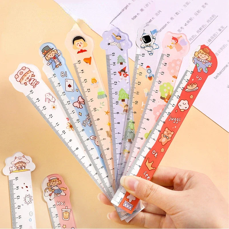 2 Pcs 15cm Transparent Cartoon Ruler Multifunction Diy Drawing Tools Student Rulers Double-duty School Office Supplies Escolar