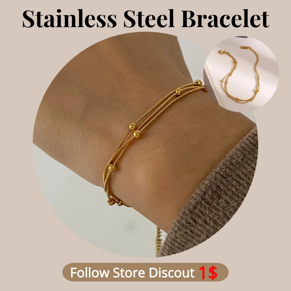 

Stainless Steel Multi-layer Stackable Bracelet Plated 18k Gold Non Tarnish Waterproof Trendy Jewelry Bracelet For Women Gift