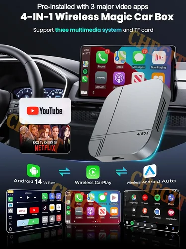 Imagen 2 del producto Android 14 Smart AI Box 4G+64G/2G+16G Wireless CarPlay Android Auto TV Box para Youtube Netflix para VW Nissan Toyota Hyundai Ford