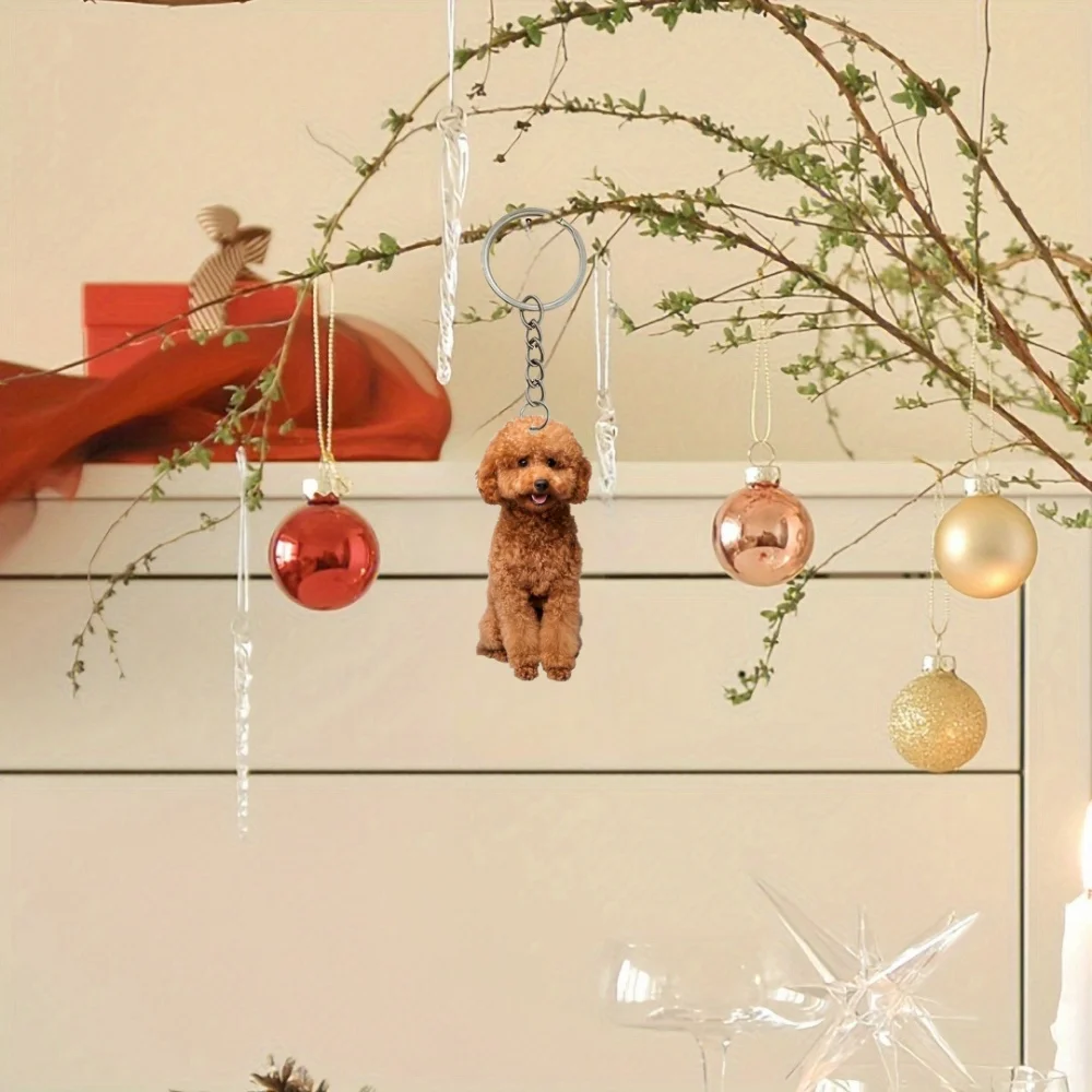 2D Happy Teddy Keychain Cute Puppy Pendant Acrylic Versatile Charm Dog ,Decor for Car Mirror,Backpacks,Festive,Party,Gift