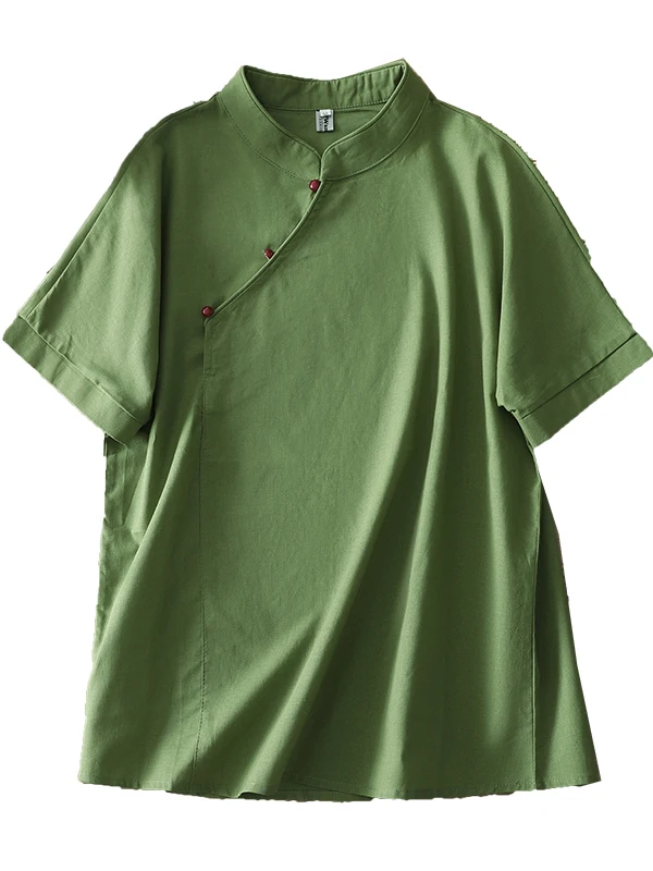 الرجعية كبيرة الحجم المرأة لون نقي الكتان العلوي irt ort Sve رداء علوي غير رسمي الصيف تخفيف الفني فضفاض صالح زر حتى #5