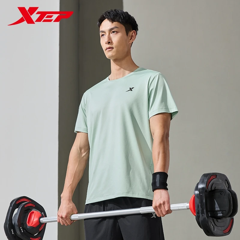 Xtep Short Sleeve Knitted Shirt For Men 2024 Summer Breathable Men\'s T-shirt Training Quick-Drying Outdoor Tops 876229010031