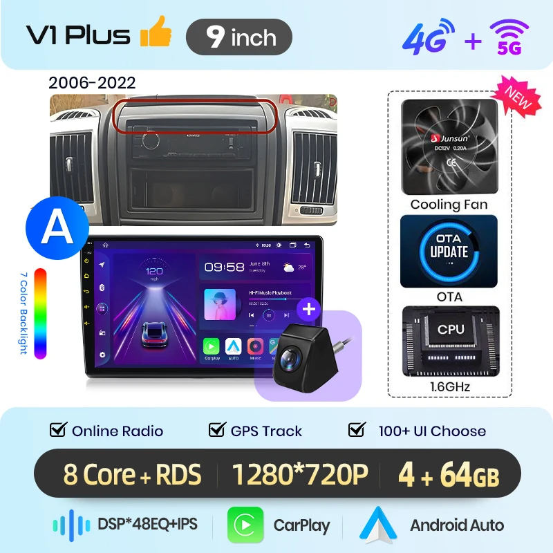 Junsun 9 inch Android 15 autoradio voor Fiat Ducato Peugeot Boxer 2 Citroen Jumper 2 2006-2023 voor Apple CarPlay Auto IPS scherm stereo multimediaspeler automotive slimme intelligente systemen 2 Din
