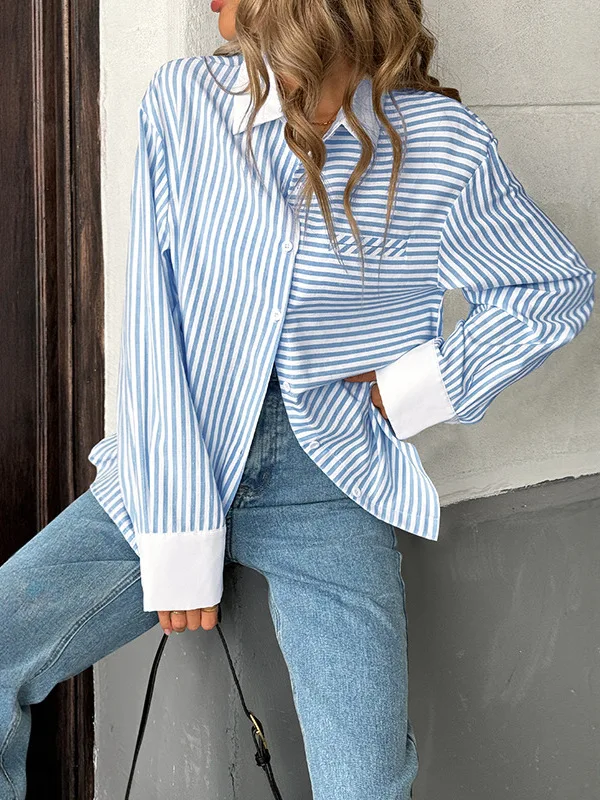 المرأة زر مخطط المرقعة irt عارضة Sle طويلة Sve أعلى شريط نمط الربط تصميم عادي رقيقة #3