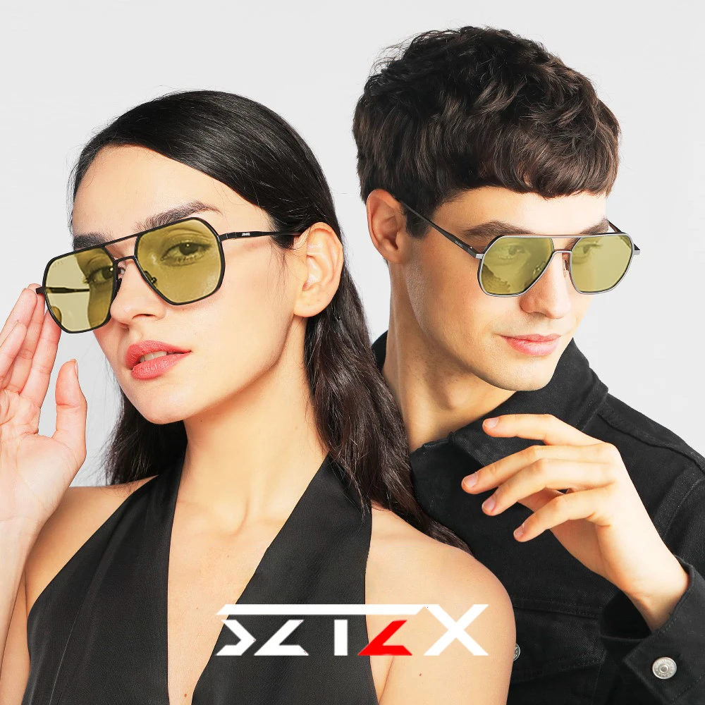 SZTZX Men Anti-glare Day Night Driving Glasses Women Fashion Aluminum Photochromic Polarized Sunglasses Anti-UV Casual Glasses