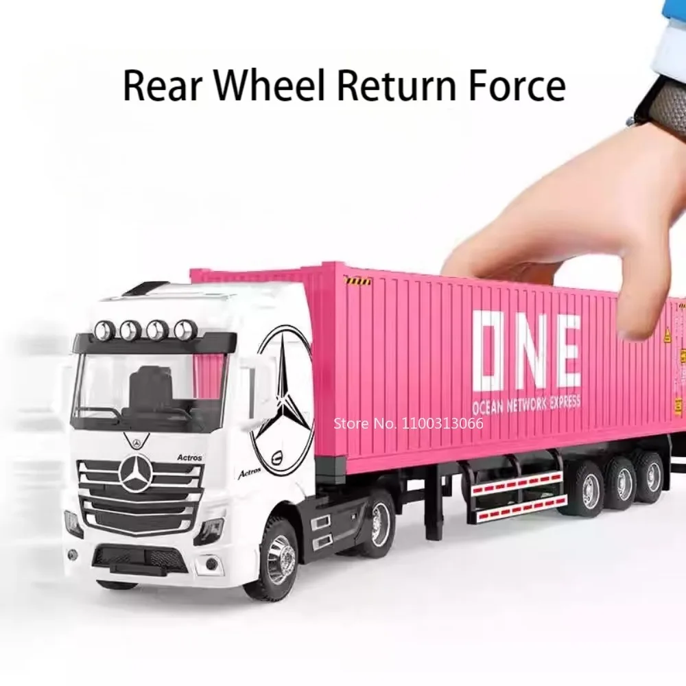 1: 50 Container Trucks Cars Models Toys Alloy Diecast Wheel Pull Back Miniature Vehicle with Light Music Car Adult Gifts