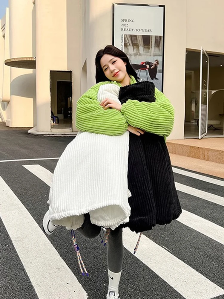 Chic Corduroy Baseball Jacket Women's Thickened Cotton Sandwich Korean Style Design Autumn Winter Outerwear Elegant Fashionable