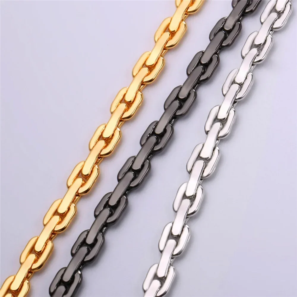 U7 Thick Cable Link Chain Bracelet Men 21CM 6mm Gold/Silver/Black Stackable Daily Jewelry Color H1023 QC24