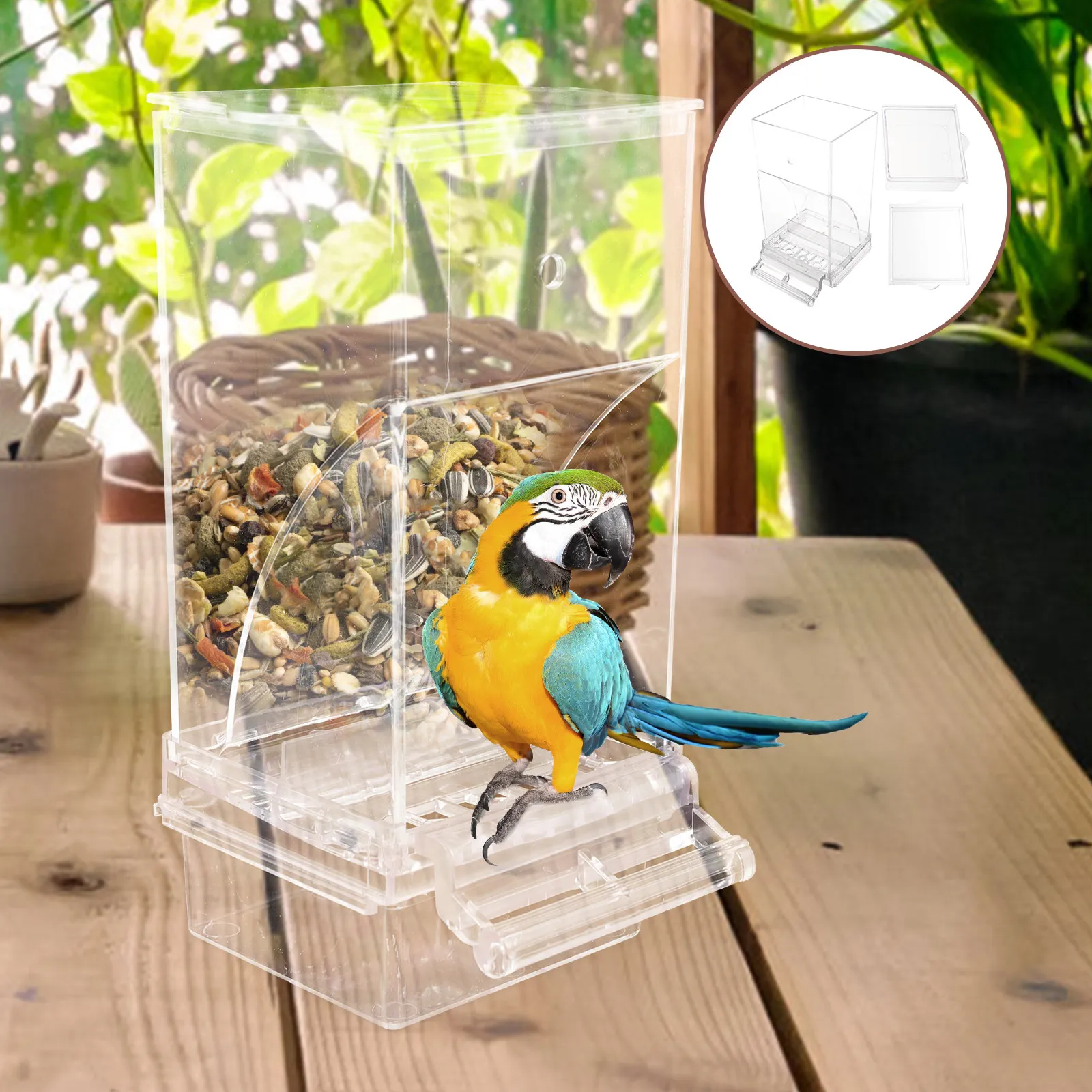 

Автоматическая кормушка для птиц в клетку: прочный пластиковый дозатор корма, нескользящая подставка, гигиеничный дизайн для попугаев и канареек