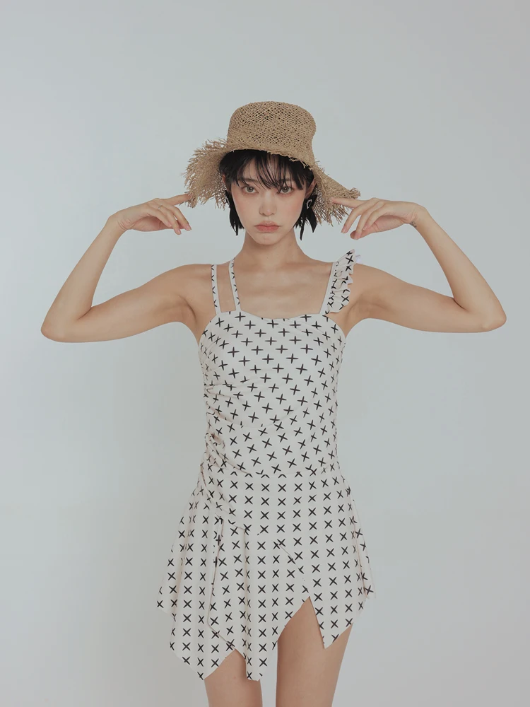 Asymmetric One-Piece Cover-Up Thermal Spring Dress Style Slimming Swimming Suit Women's Casual Swimwear Fixed Chest Pad No Sl...