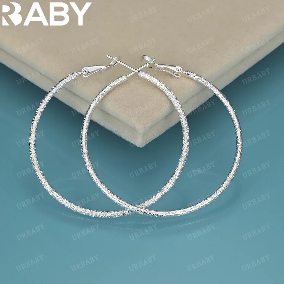 

URBABY 925 Sterling Silver Earring 50mm Big Hook Round Fashion Design Beautiful Top Quality Women Jewelry Lady Gifts