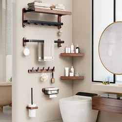 Wooden bathroom shelves set, shower organizer shelf,wood wall bath shelf,Hair dryer holder, Corner Shelf Washroom corner shelf