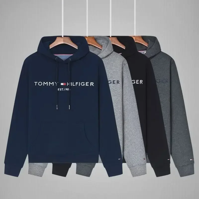 Winter Brand Tommy Cotton Large Size Hooded Sweater Men's Long Sleeve Jacket Loose Trend Versatile Premium Casual Hoodie