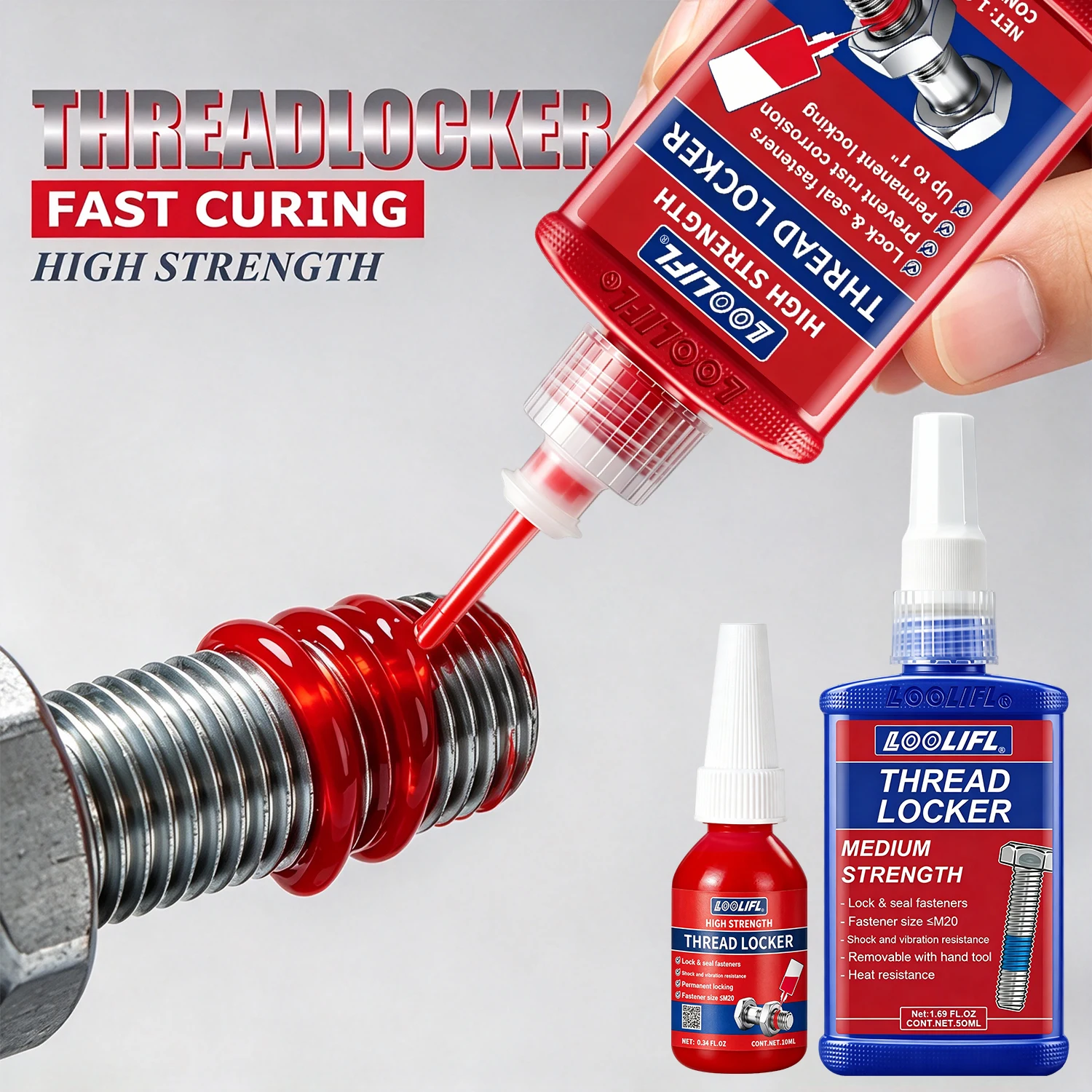 LOOLIFL New 50ML Threadlocker 243 271 Red High Strength Screw Adhesive Thread Sealant Anaerobic Adhesive Anti-Loosening Agent