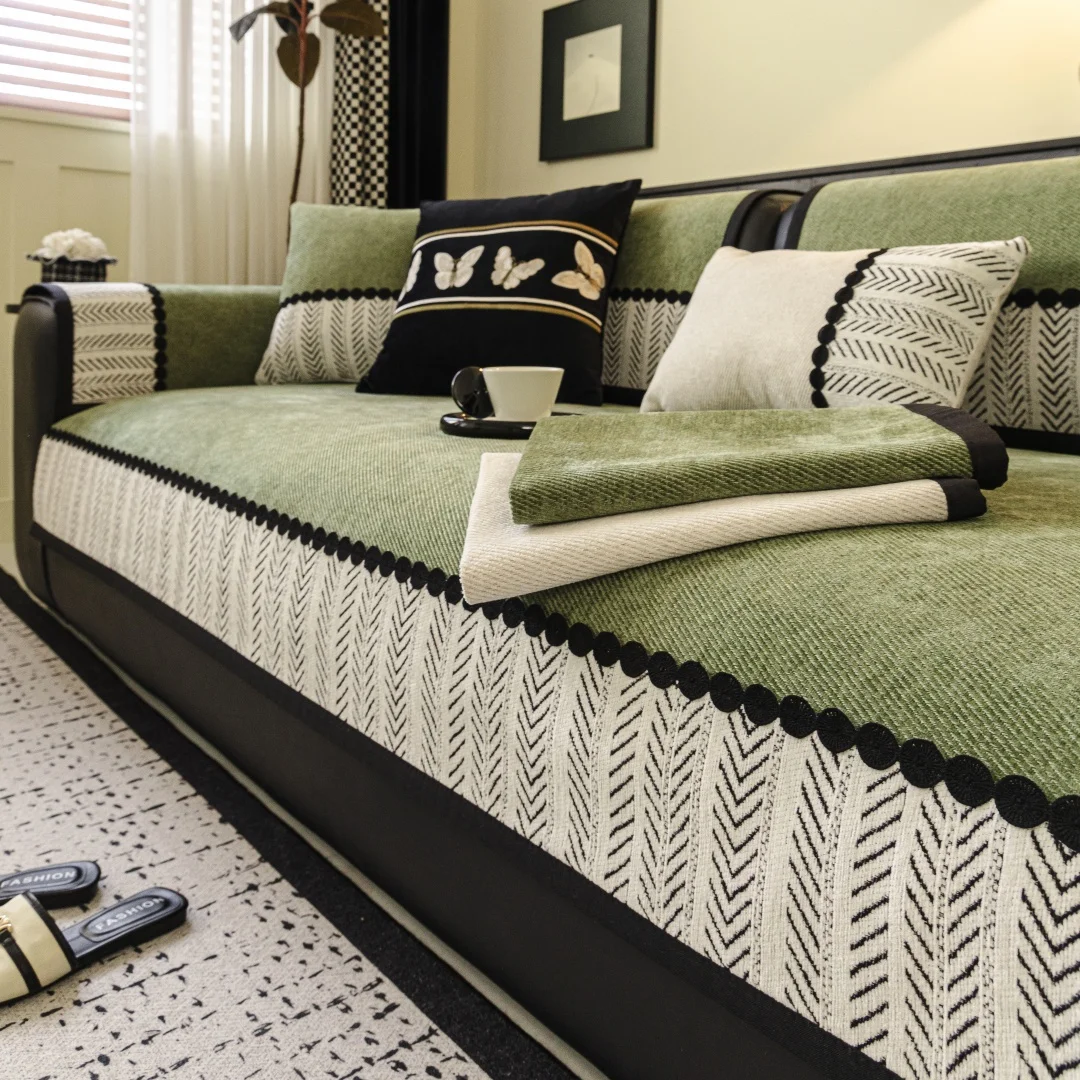 

Контрастный черный, белый цвет, саржевый чехол для дивана из синели, универсальное нескользящее полотенце для дивана, приятный для домашних животных чехол для дивана на все сезоны