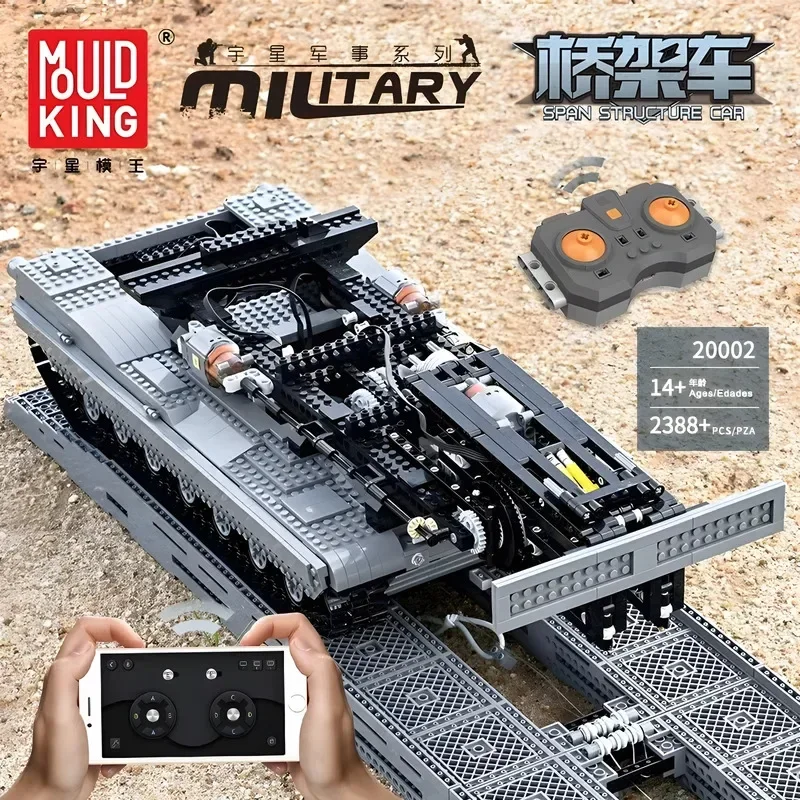 Mould King 20002 Military Tank Building Blocks – 2388 PCS RC Bridge Layer Tank Model, Compatible with Brick Toys, Gift for Adult