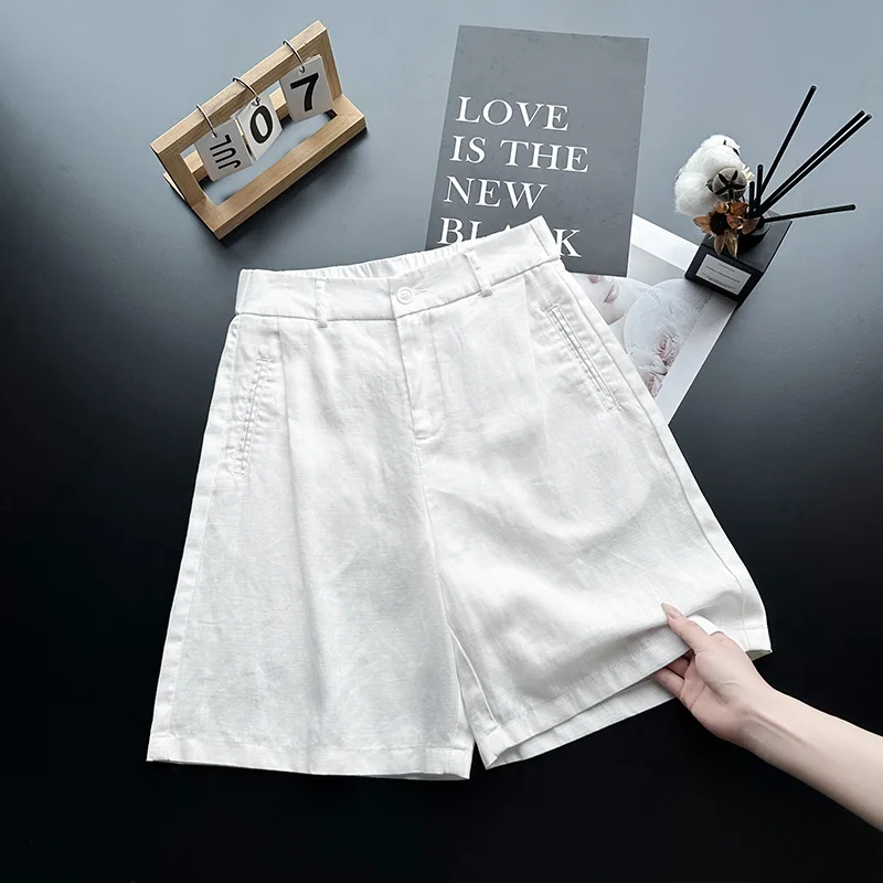 

Tencel Linen Shorts Women's Thin High Waist Loose Five-Point Hot Pants Casual Straight-Leg Ice Silk Cotton Linen Middle Pants