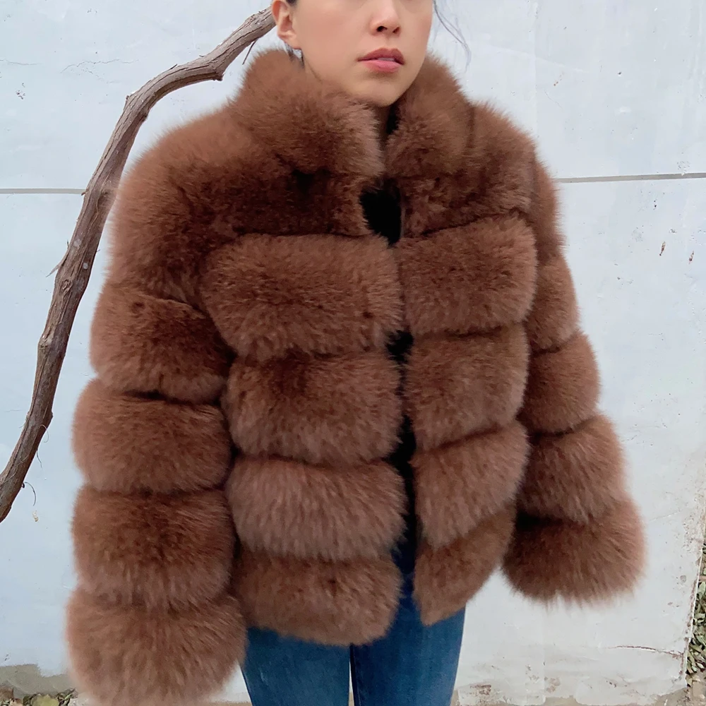 QUEENTINA Natural Real Fox Fur Coat para mulheres, jaqueta quente, casaco genuíno, roupas de grife de luxo com camadas, conjuntos pretos, moda, inverno, novo