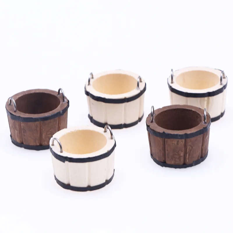 Doll house wooden bucket mini furniture model, miniature scene accessories BJD toy wooden basin shooting props