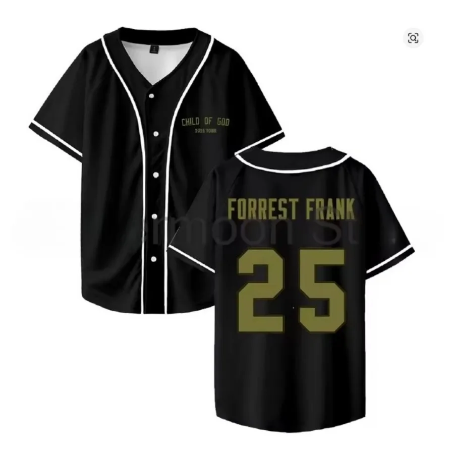 Forrest Frank 25 Logo Child of God 2025 Tour Baseball Jersey V-Neck Short Sleeve Streetwear Women Men 3D T-shirt