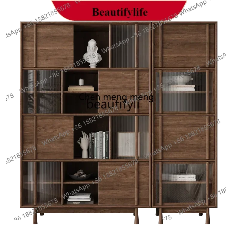 

G153 North American black walnut solid wood bookcase, locker, modern simple glass door study bookcase