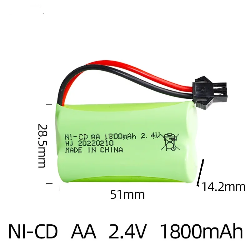 Batería recargable de 2,4 v, 1800mah, NI-CD para juguetes Rc, tanques, trenes, Robot, barco, pistola, NI-CD, AA, 1800mah, 2,4 v