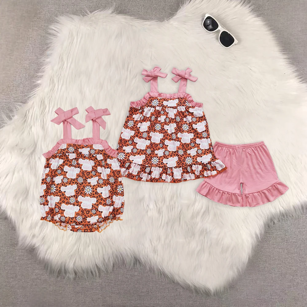 

GSSO0568 toddler girls clothes daddy’s girl leopard print suspender pink shorts suit Summer sets Boutique clothes for girls sets