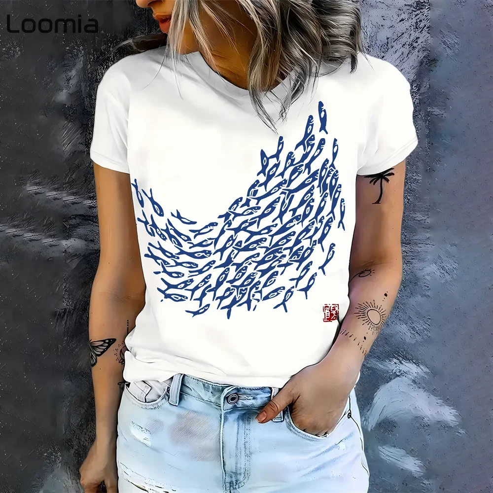 امرأة ملابس الصيف قمة الموضة المرأة Harajuku الشارع قصيرة الأكمام تي شيرت جديد الحيوان الجرافيك تي شيرت امرأة الملابس س الرقبة