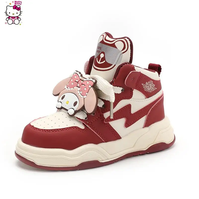 Sanrio menina minha melodia sapatos kuromi sapatos esportivos tubo médio fundo macio tênis de corrida dos desenhos animados moda confortável bonito anti-deslizamento