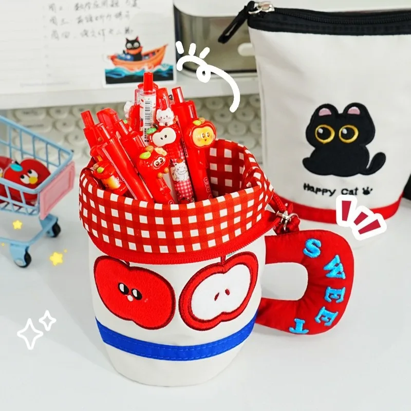 

1 шт., чашка для воды с яблоком, милый пенал, креативная ниша для студентов, держатель для ручек большой емкости, канцелярские принадлежности, пенал