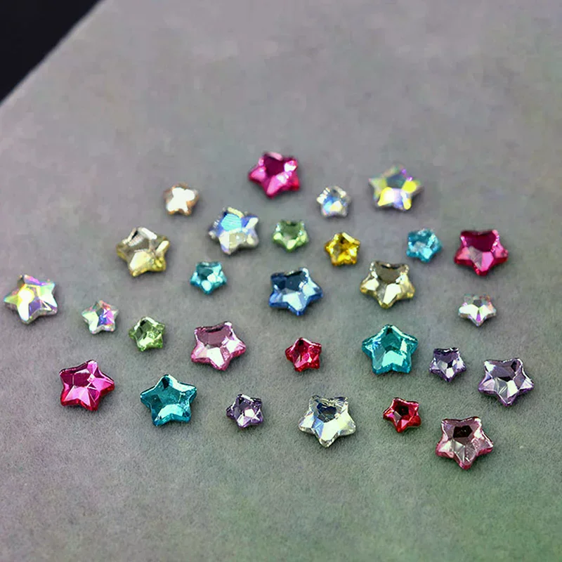 50 Pcs Star 4/6MM Glittering Flat Back Acrylic Crystals Mini Nail Art Rhinestones Color 3D DIY Manicure Decorations Diamond