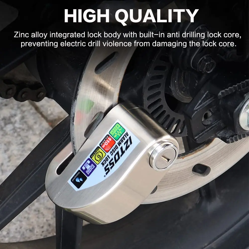 IZTOSS オートバイアラームディスクロック盗難防止ディスクブレーキロック防水 110 dB 7 ミリメートルピン 4 フィートリマインダーケーブルモーター自転車用