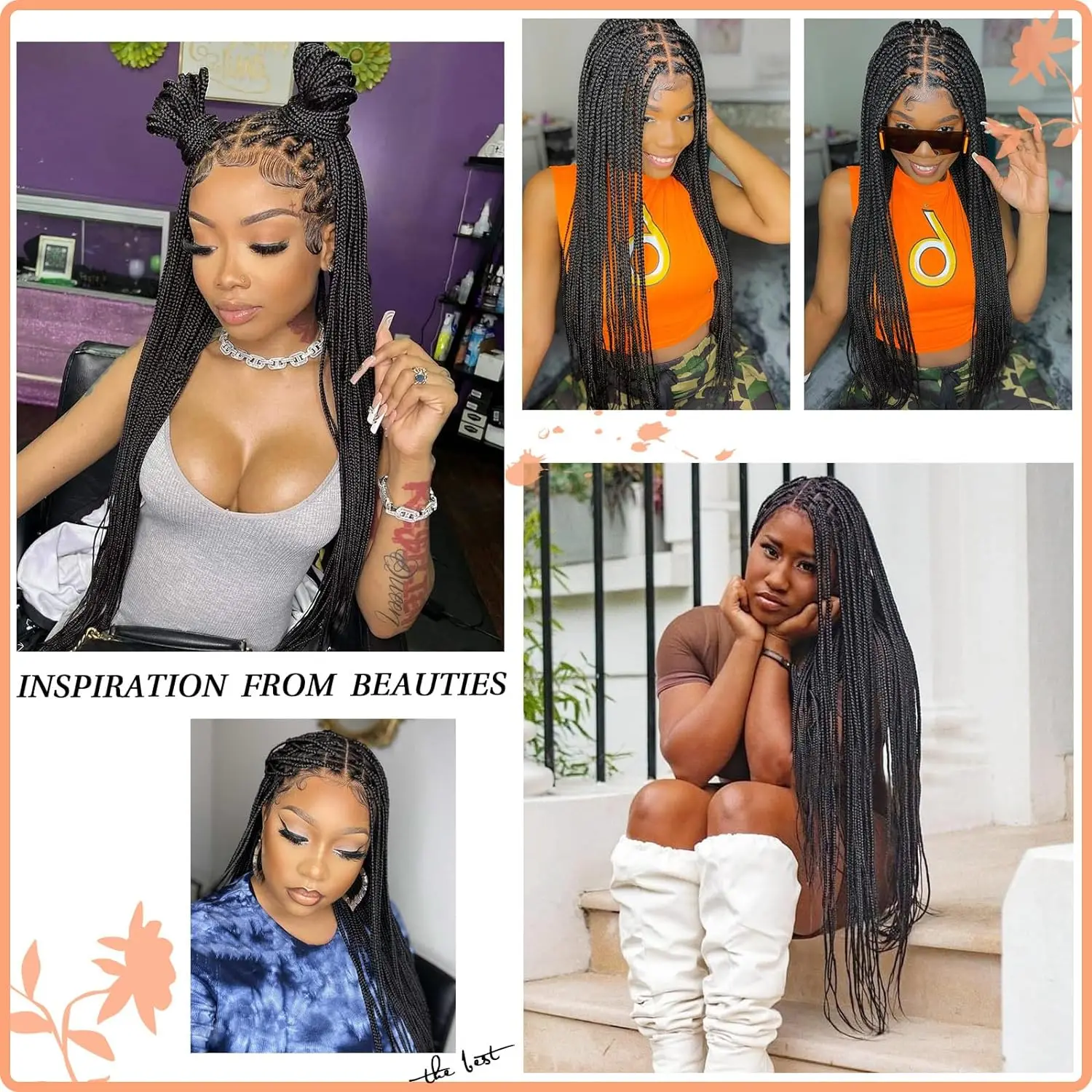 Synthetic Long Full Lace Knotless Box Braided Wigs for Black Women Twisted Braids Lace Frontal Black Cornrow Wig with Baby Hair image 6